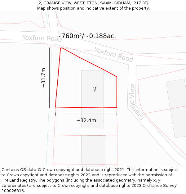 2, GRANGE VIEW, WESTLETON, SAXMUNDHAM, IP17 3EJ: Plot and title map