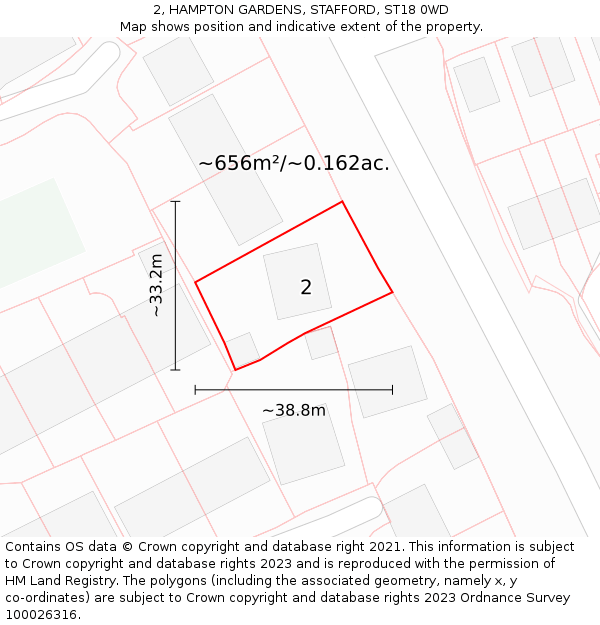 2, HAMPTON GARDENS, STAFFORD, ST18 0WD: Plot and title map