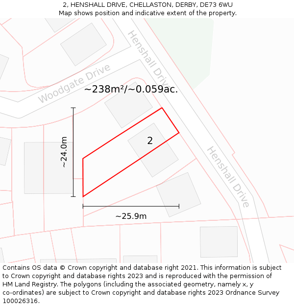 2, HENSHALL DRIVE, CHELLASTON, DERBY, DE73 6WU: Plot and title map