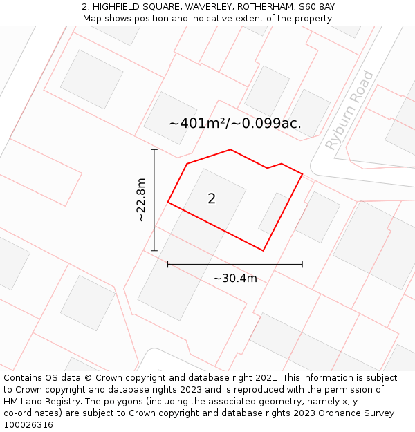 2, HIGHFIELD SQUARE, WAVERLEY, ROTHERHAM, S60 8AY: Plot and title map