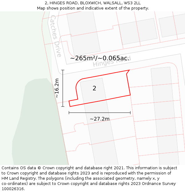 2, HINGES ROAD, BLOXWICH, WALSALL, WS3 2LL: Plot and title map