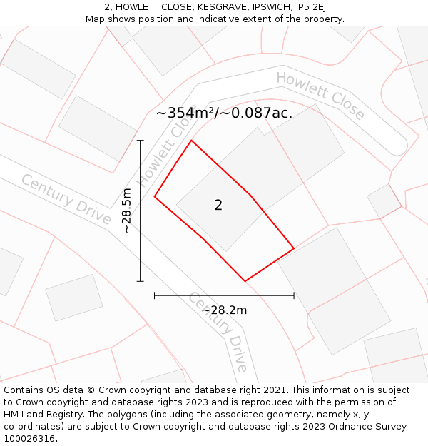 2, HOWLETT CLOSE, KESGRAVE, IPSWICH, IP5 2EJ: Plot and title map