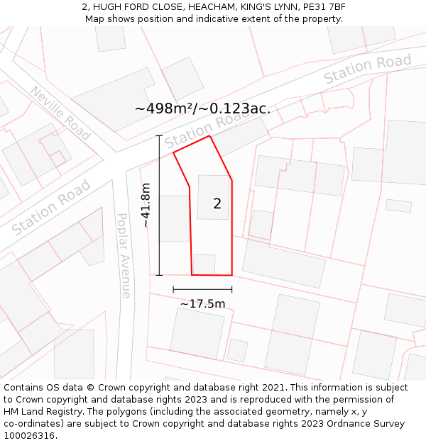2, HUGH FORD CLOSE, HEACHAM, KING'S LYNN, PE31 7BF: Plot and title map