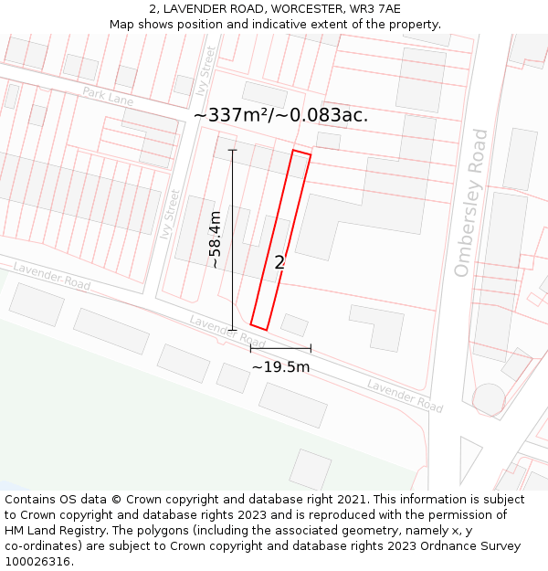 2, LAVENDER ROAD, WORCESTER, WR3 7AE: Plot and title map
