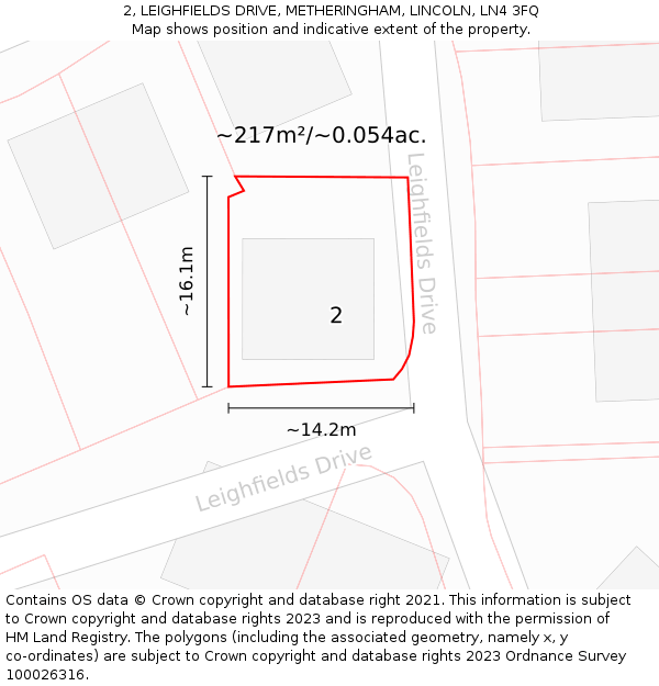 2, LEIGHFIELDS DRIVE, METHERINGHAM, LINCOLN, LN4 3FQ: Plot and title map