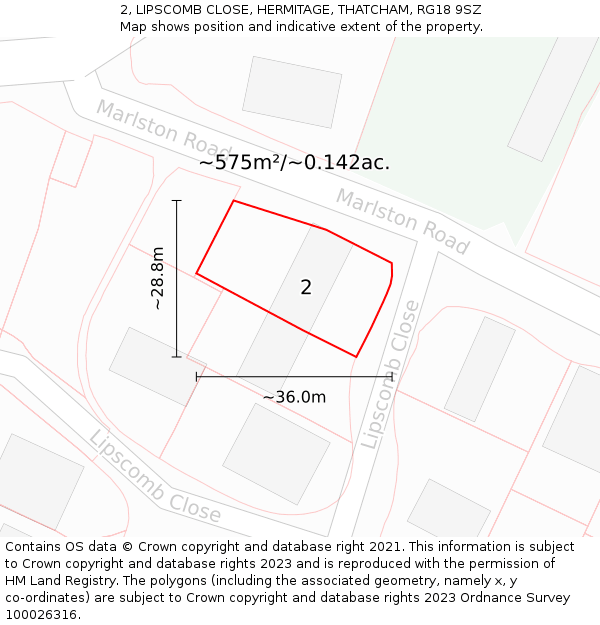 2, LIPSCOMB CLOSE, HERMITAGE, THATCHAM, RG18 9SZ: Plot and title map