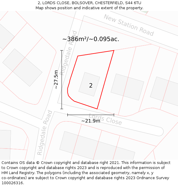 2, LORDS CLOSE, BOLSOVER, CHESTERFIELD, S44 6TU: Plot and title map