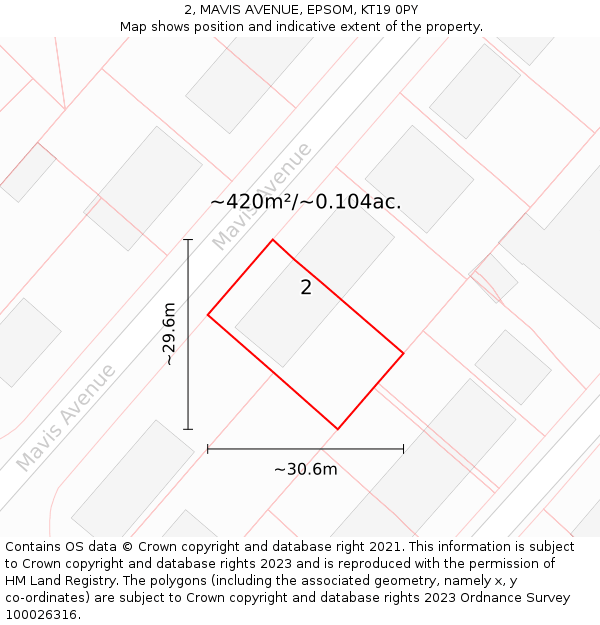 2, MAVIS AVENUE, EPSOM, KT19 0PY: Plot and title map