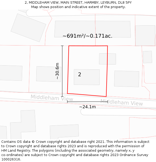 2, MIDDLEHAM VIEW, MAIN STREET, HARMBY, LEYBURN, DL8 5PY: Plot and title map