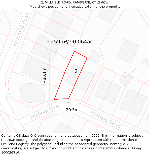 2, MILLFIELD ROAD, RAMSGATE, CT12 6QW: Plot and title map