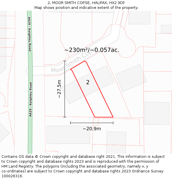 2, MOOR SMITH COPSE, HALIFAX, HX2 9DF: Plot and title map