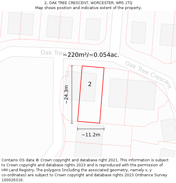 2, OAK TREE CRESCENT, WORCESTER, WR5 1TQ: Plot and title map