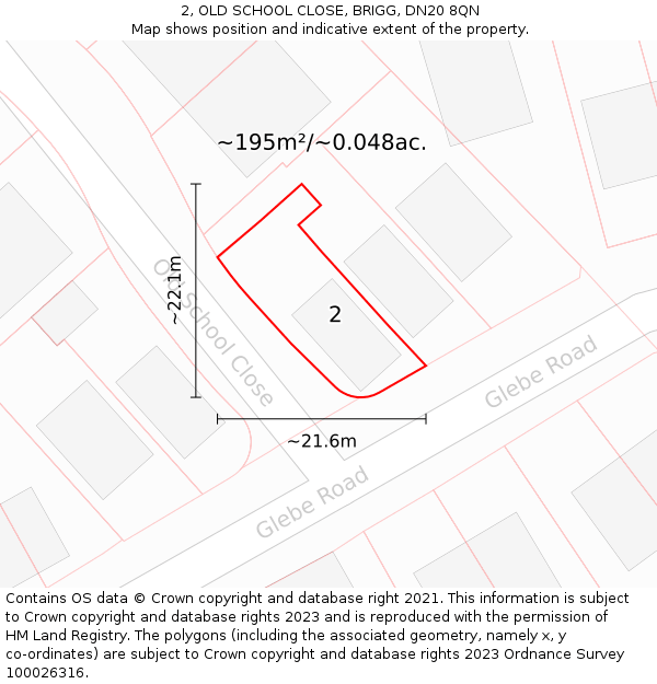 2, OLD SCHOOL CLOSE, BRIGG, DN20 8QN: Plot and title map