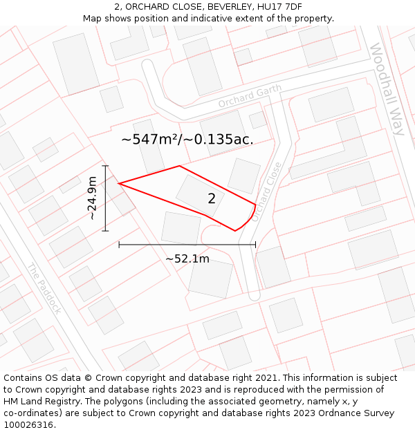 2, ORCHARD CLOSE, BEVERLEY, HU17 7DF: Plot and title map