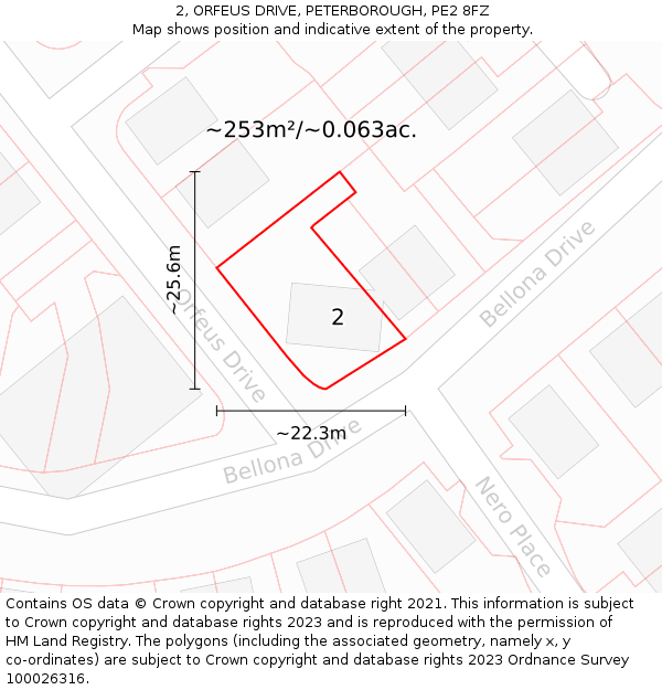 2, ORFEUS DRIVE, PETERBOROUGH, PE2 8FZ: Plot and title map
