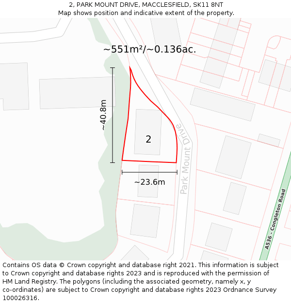 2, PARK MOUNT DRIVE, MACCLESFIELD, SK11 8NT: Plot and title map