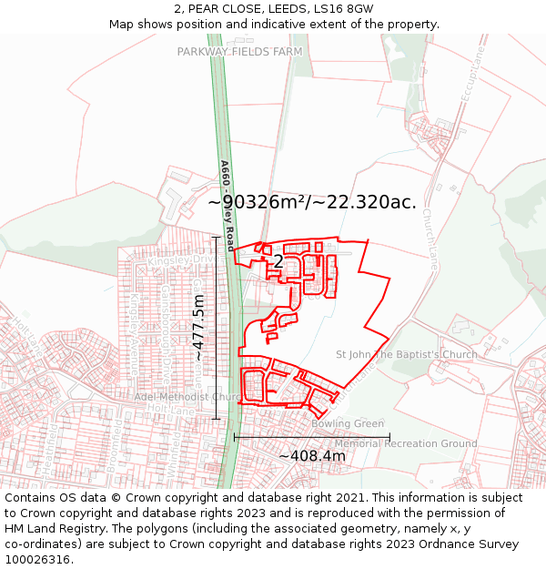 2, PEAR CLOSE, LEEDS, LS16 8GW: Plot and title map