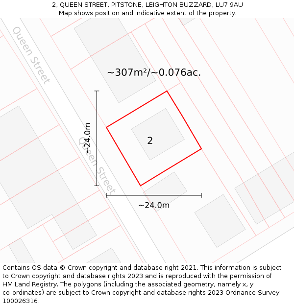 2, QUEEN STREET, PITSTONE, LEIGHTON BUZZARD, LU7 9AU: Plot and title map