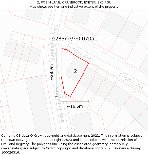 2, ROBIN LANE, CRANBROOK, EXETER, EX5 7GU: Plot and title map