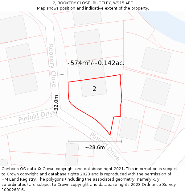 2, ROOKERY CLOSE, RUGELEY, WS15 4EE: Plot and title map