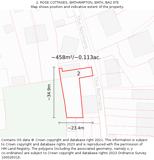 2, ROSE COTTAGES, BATHAMPTON, BATH, BA2 6TE: Plot and title map