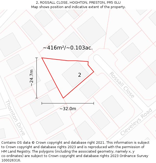 2, ROSSALL CLOSE, HOGHTON, PRESTON, PR5 0LU: Plot and title map
