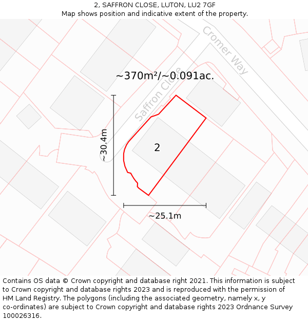2, SAFFRON CLOSE, LUTON, LU2 7GF: Plot and title map