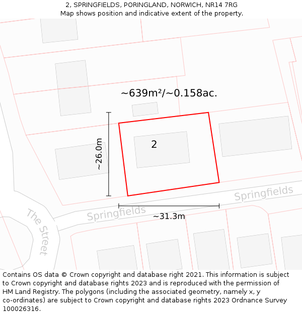2, SPRINGFIELDS, PORINGLAND, NORWICH, NR14 7RG: Plot and title map
