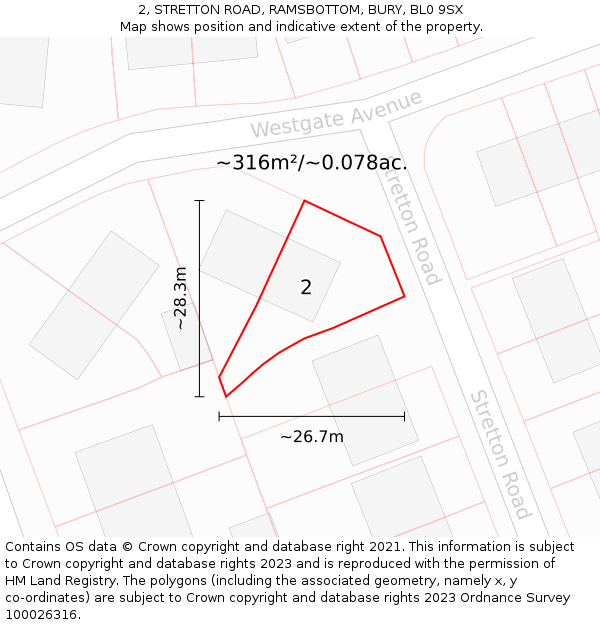 2, STRETTON ROAD, RAMSBOTTOM, BURY, BL0 9SX: Plot and title map