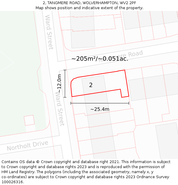 2, TANGMERE ROAD, WOLVERHAMPTON, WV2 2PF: Plot and title map