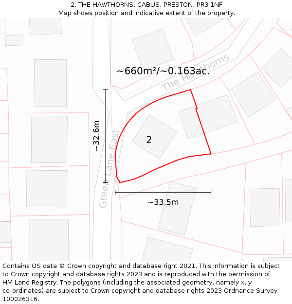 2, THE HAWTHORNS, CABUS, PRESTON, PR3 1NF: Plot and title map