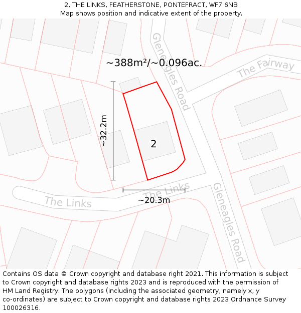 2, THE LINKS, FEATHERSTONE, PONTEFRACT, WF7 6NB: Plot and title map