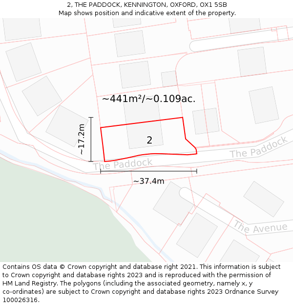 2, THE PADDOCK, KENNINGTON, OXFORD, OX1 5SB: Plot and title map
