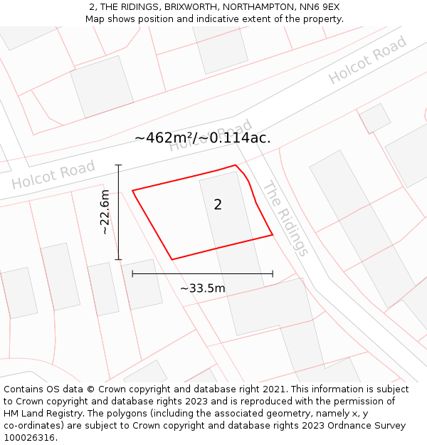 2, THE RIDINGS, BRIXWORTH, NORTHAMPTON, NN6 9EX: Plot and title map