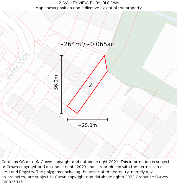 2, VALLEY VIEW, BURY, BL8 1WN: Plot and title map