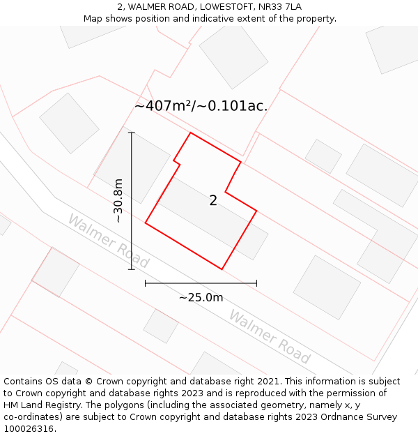 2, WALMER ROAD, LOWESTOFT, NR33 7LA: Plot and title map
