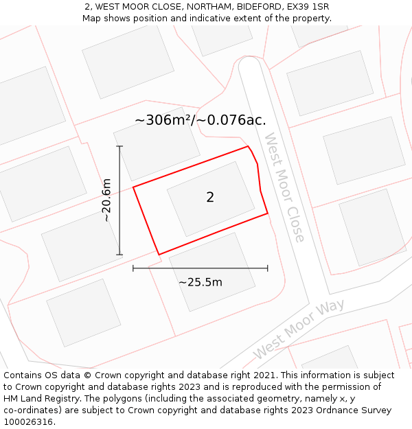 2, WEST MOOR CLOSE, NORTHAM, BIDEFORD, EX39 1SR: Plot and title map