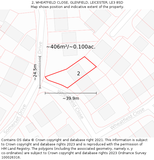 2, WHEATFIELD CLOSE, GLENFIELD, LEICESTER, LE3 8SD: Plot and title map