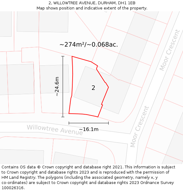 2, WILLOWTREE AVENUE, DURHAM, DH1 1EB: Plot and title map