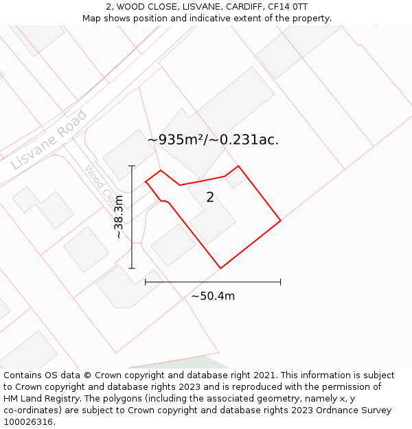 2, WOOD CLOSE, LISVANE, CARDIFF, CF14 0TT: Plot and title map