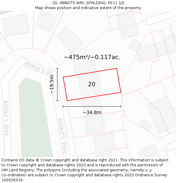 20, ABBOTS WAY, SPALDING, PE11 1JS: Plot and title map