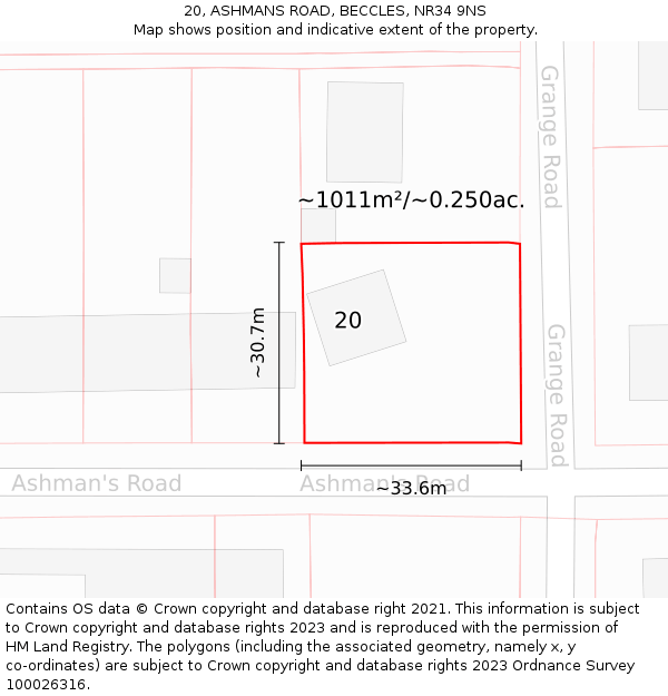 20, ASHMANS ROAD, BECCLES, NR34 9NS: Plot and title map
