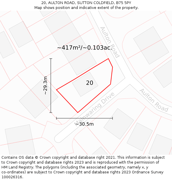 20, AULTON ROAD, SUTTON COLDFIELD, B75 5PY: Plot and title map