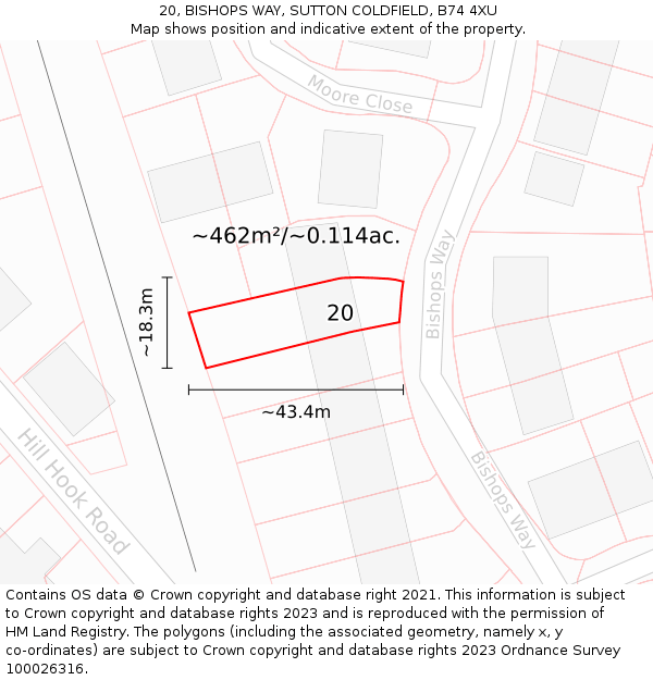 20, BISHOPS WAY, SUTTON COLDFIELD, B74 4XU: Plot and title map