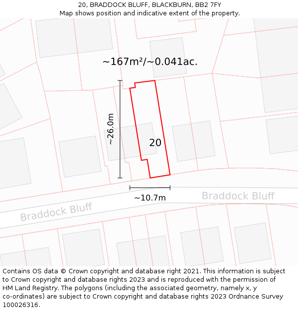 20, BRADDOCK BLUFF, BLACKBURN, BB2 7FY: Plot and title map
