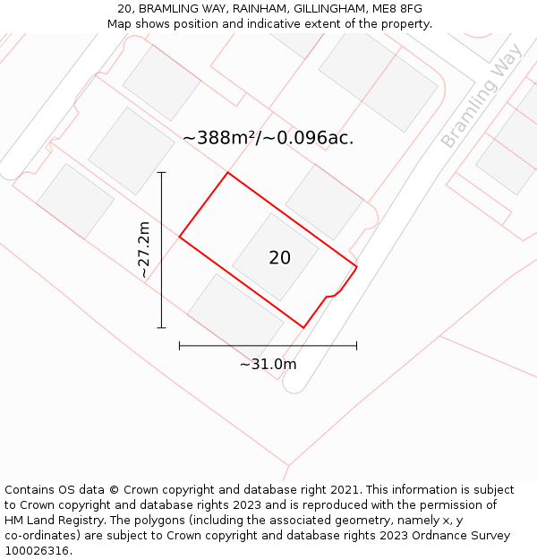 20, BRAMLING WAY, RAINHAM, GILLINGHAM, ME8 8FG: Plot and title map