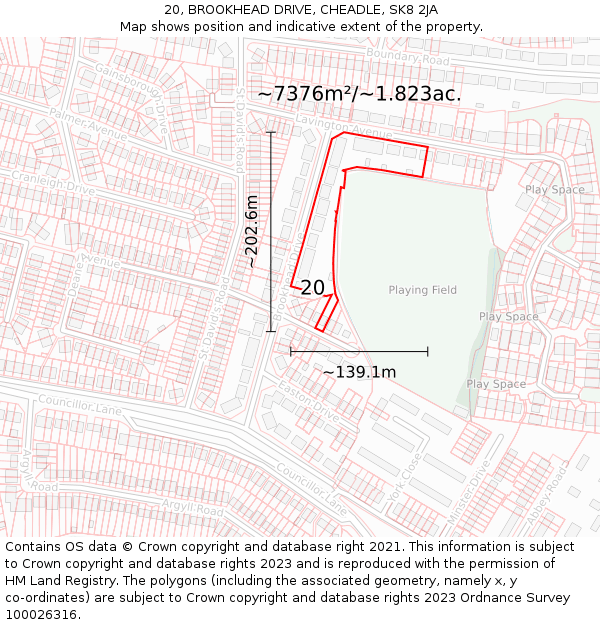 20, BROOKHEAD DRIVE, CHEADLE, SK8 2JA: Plot and title map