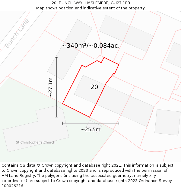 20, BUNCH WAY, HASLEMERE, GU27 1ER: Plot and title map