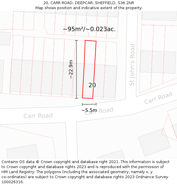 20, CARR ROAD, DEEPCAR, SHEFFIELD, S36 2NR: Plot and title map