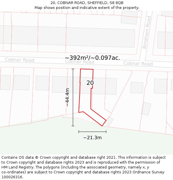 20, COBNAR ROAD, SHEFFIELD, S8 8QB: Plot and title map